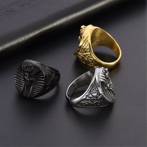 Men's Stainless Steel Signet Ring Egyptian Pharaoh King TUT Rings Pyramid Statement Jewelry in Saudi Arabia
