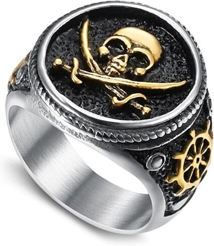 ARHTF Stainless Steel Pirate Skull Rings for Men Jolly Roger Ring Gothic Jewelry in Kuwait