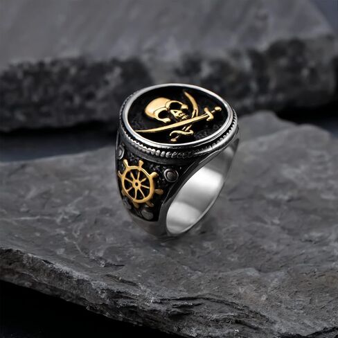 ARHTF Stainless Steel Pirate Skull Rings for Men Jolly Roger Ring Gothic Jewelry in Kuwait