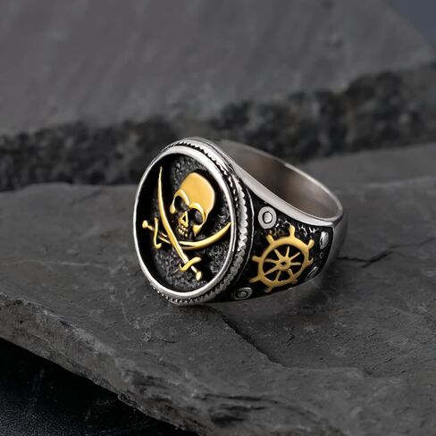 ARHTF Stainless Steel Pirate Skull Rings for Men Jolly Roger Ring Gothic Jewelry in Kuwait
