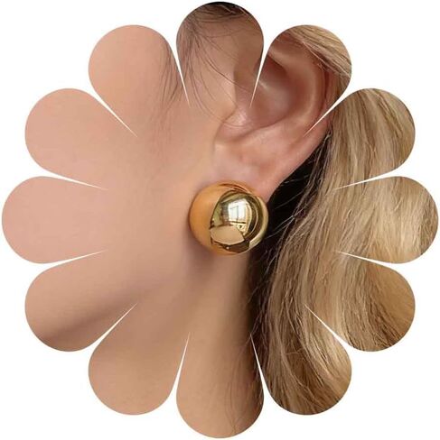 Boho Round Dome Earrings Gold Half Ball Stud Earrings Round Half Ball Earrings Large Dome Button Earrings High Polished Round Earrings Minimalist Geometric Earrings in Saudi Arabia