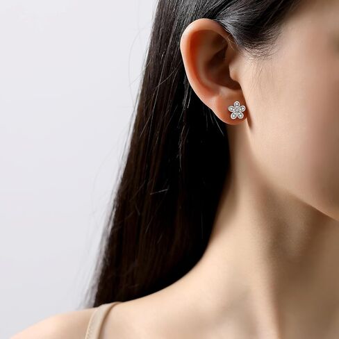 Moissanite Stud Earrings, 925 Sterling Silver Plated 18K White Gold, D Color VVS1 Moissanite, Flower Design, Perfect for Women, Birthday in Kuwait