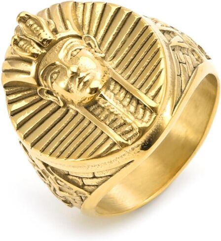 خاتم رجالي من الفولاذ المقاوم للصدأ، خاتم الفرعون المصري الملك توت، مجوهرات هرمية in Kuwait