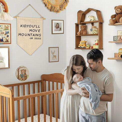 Kid, You'll Move Mountains-Nursery Wall Art Décor-Canvas Hanging Pennant Flag Banner Wall Sign Decor Gift for Kids Boy Girl Teen Nursery Bedroom Game Room Playroom Front Door-Birthday Christmas Gift in Kuwait