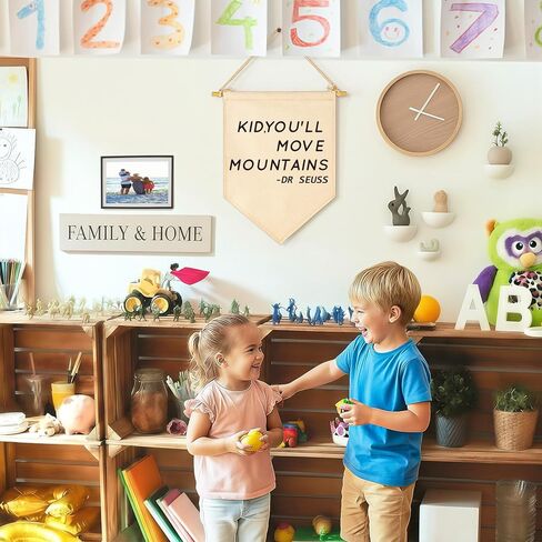 Kid, You'll Move Mountains-Nursery Wall Art Décor-Canvas Hanging Pennant Flag Banner Wall Sign Decor Gift for Kids Boy Girl Teen Nursery Bedroom Game Room Playroom Front Door-Birthday Christmas Gift in Kuwait