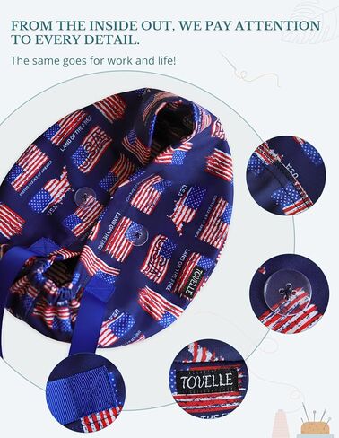 American Flag Scrub Caps for Men and Women with Buttons, Euro Style Surgical Hats, Adjustable and Breathable Patriotic Scrub Caps for Long or Short Hair in Kuwait