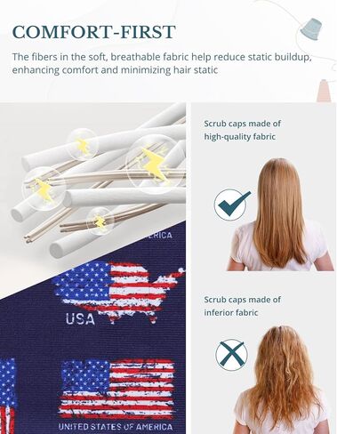 American Flag Scrub Caps for Men and Women with Buttons, Euro Style Surgical Hats, Adjustable and Breathable Patriotic Scrub Caps for Long or Short Hair in Kuwait
