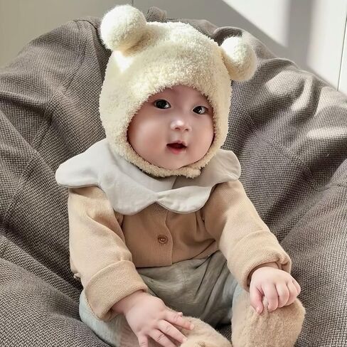 Cute and Super Cute Ball Cap Warm Plush Hat Men and Women's Head Cap Ear Protection Cold-Proof Pure Hand-Crocheted in Saudi Arabia