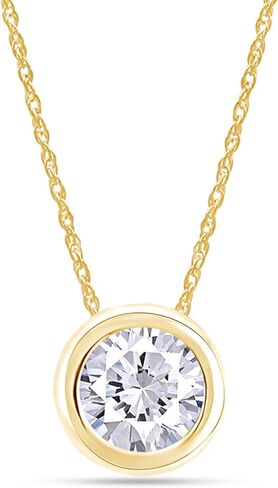 14K Solid Gold Pendant Necklace, Bezel Set 1 Carat Round Cubic Zirconia Solitaire Pendant Necklace For Women With 18" Gold Chain Gift For Her in Kuwait