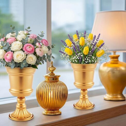 Novabright 6 Pcs Gold Flower Vases for Centerpieces Vintage Trophy Vase for Table Wedding Gold Metal Vases 4.7" Wide 7.9" High for Wedding Home Decor Anniversary Birthday Party Office Decorations in Saudi Arabia