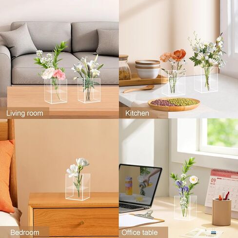 24 Pack Acrylic Vases for Centerpiece, Acrylic Cube Plastic Flower Vase Bulk Succulent Pots Planters Clear Small Square Opening Plastic Vases for Centerpiece Wedding Party Home Office, 4 x 3 x 3 Inch in Kuwait