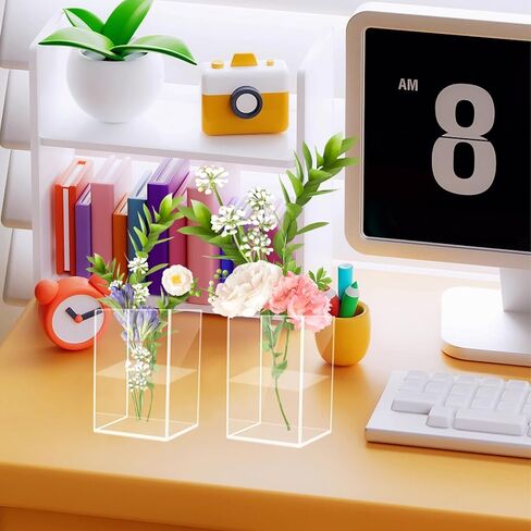24 Pack Acrylic Vases for Centerpiece, Acrylic Cube Plastic Flower Vase Bulk Succulent Pots Planters Clear Small Square Opening Plastic Vases for Centerpiece Wedding Party Home Office, 4 x 3 x 3 Inch in Kuwait