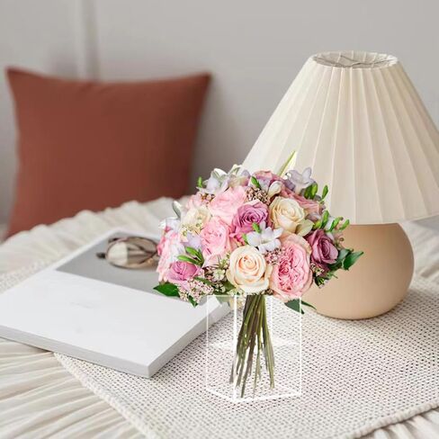 24 Pack Acrylic Vases for Centerpiece, Acrylic Cube Plastic Flower Vase Bulk Succulent Pots Planters Clear Small Square Opening Plastic Vases for Centerpiece Wedding Party Home Office, 4 x 3 x 3 Inch in Kuwait