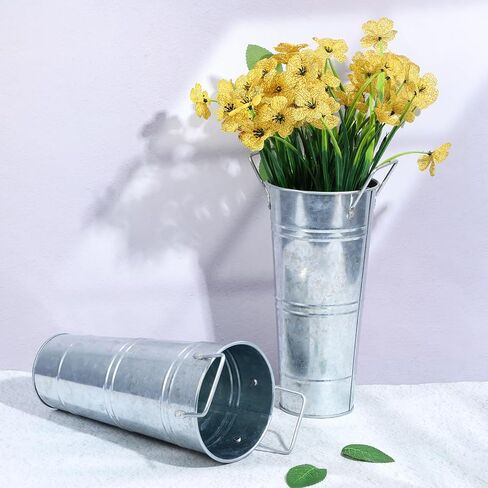 4Pcs Galvanized Metal Vases, 10 Inch Farmhouse French Flower Bucket Vases with Handles, Rustic Tall Flower Buckets for Home Decor and Wedding, Table Centerpiece Decorations in Kuwait