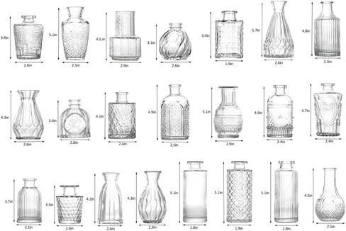 مجموعة مزهريات زجاجية مكونة من 22 قطعة، مزهريات صغيرة شفافة على شكل زهرة صغيرة لتزيين طاولة الزفاف المركزية، مزهريات صغيرة عتيقة لغرفة المنزل وتناول الطعام وديكور مركز الطاولة (شفاف، 22 حزمة) in Kuwait