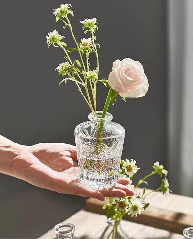مجموعة مزهريات زجاجية مكونة من 22 قطعة، مزهريات صغيرة شفافة على شكل زهرة صغيرة لتزيين طاولة الزفاف المركزية، مزهريات صغيرة عتيقة لغرفة المنزل وتناول الطعام وديكور مركز الطاولة (شفاف، 22 حزمة) in Kuwait