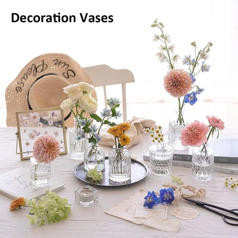 مجموعة مزهريات زجاجية مكونة من 22 قطعة، مزهريات صغيرة شفافة على شكل زهرة صغيرة لتزيين طاولة الزفاف المركزية، مزهريات صغيرة عتيقة لغرفة المنزل وتناول الطعام وديكور مركز الطاولة (شفاف، 22 حزمة) in Kuwait