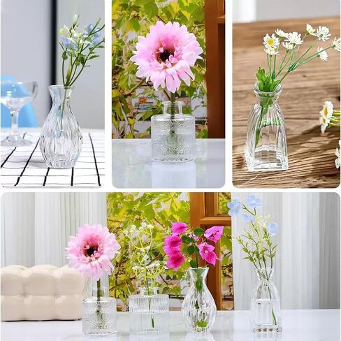 مجموعة مزهريات زجاجية مكونة من 22 قطعة، مزهريات صغيرة شفافة على شكل زهرة صغيرة لتزيين طاولة الزفاف المركزية، مزهريات صغيرة عتيقة لغرفة المنزل وتناول الطعام وديكور مركز الطاولة (شفاف، 22 حزمة) in Kuwait