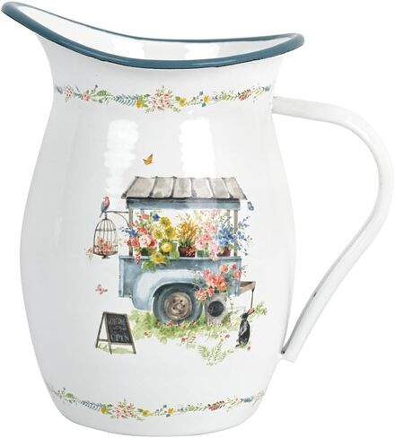 Enamel Vintage Pitcher Vase for Flowers,7.9" L x 5.3" W x 7.5" H Rustic Pitcher Vase,Farmhouse Decor for Kitchen Table Centerpiece,Living Room,Bedroom (Green) in Saudi Arabia