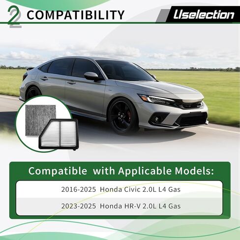 Cabin Engine Air Filter W/Activated Carbon Kit for Civic (2016-2025), HR-V (2023-2025). Replaces 17220-5BA-A00 CA12051 80292-TF0-G01 CF11182 (NOT FOR 1.5L/Turbo Eng, Civic Hatchback/Type R) in Kuwait