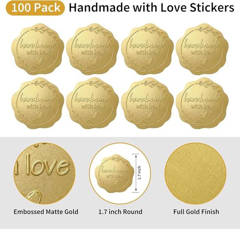 مصنوعة يدويًا من ملصقات رقائق الذهب الحب، عبوة مكونة من 100 ختم ذهبي غير لامع منقوش لتغليف المخبوزات، وحقائب المكافآت، وصناديق المعجنات، وملصقات شكر للأعمال الصغيرة لتغليف الهدايا، 1.7 بوصة (ذهبي) in Kuwait