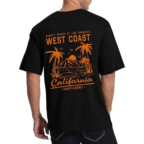 تي شيرت رجالي جرافيك بأكمام قصيرة مطبوع عليه شجرة النخيل في الساحل الغربي تي شيرت صيفي 100% قطن كاجوال كاليفورنيا تيز للرجال in Kuwait