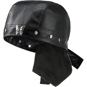 قبعات ركوب الدراجات النسائية من Punk Doo Do Rag، قبعة جمجمة من الجلد، غطاء رأس لراكبي الدراجات النارية، أسود in Kuwait