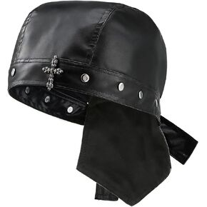 قبعات ركوب الدراجات النسائية من Punk Doo Do Rag، قبعة جمجمة من الجلد، غطاء رأس لراكبي الدراجات النارية، أسود in Kuwait