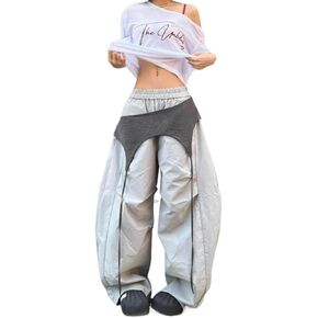 Women's lace Edge Spliced Jazz Dance Wide Leg Pants Y2K Loose Oversized Straight Leg Pants in Kuwait