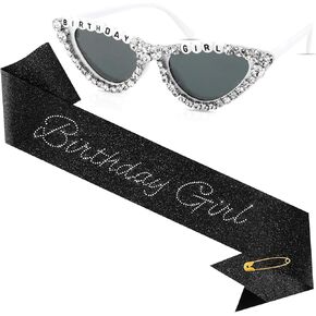 CUBACO Birthday Girl Sash and Sunglasses, Silver Birthday Party Decorations for Women Black Decorations Sweet 16 18th 21st 25th 30th 40th 50th Accessories Gifts Party Favors Supplies in Kuwait