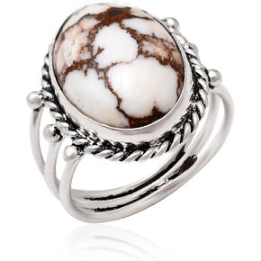 Natural Orange Oyster Turquoise Gemstone 925 Solid Sterling Silver Handmade Statement Ring for Women Christmas Gift (8, Wild Horse) in Saudi Arabia