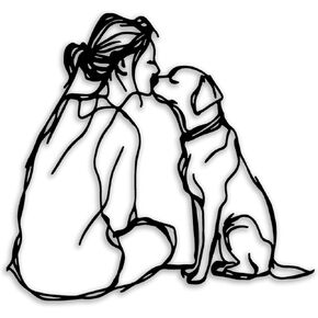 Woman Dog Metal Wall Decor - Pet Lover Room Decor Wall Art Home Decor for Living Room, Bedroom, Dining Room, Bathroom, Office, Pet Shop (Black) in Kuwait