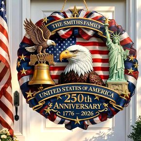 علامة باب مخصصة للذكرى 250 للذكرى 4 من يوليو مع اسم العائلة، وأكاليل باب مخصصة للذكرى السنوية الـ 250 للولايات المتحدة، وزخارف وطنية مخصصة، والديكورات الخارجية رقم 250 لأمريكا2 in Kuwait