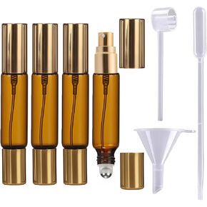Double Ended Perfume Bottle With Roller Ball &Spray:4 PCS 10ml Amber Refillable Leakproof Travel Atomizer Facial Care with Funnel Tool for Perfume,Cologne,Essential Oils in Kuwait