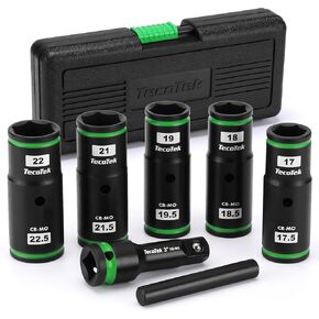 7PCS Lug Nut Socket Set, 1/2" Impact Thin Wall Flip Socket, Half Size Wheel Socket Set, Metric, 6 Point, 3" Extension Bar & Knockout Bar, 17.5mm, 18.5mm, 19.5mm, 21.5mm, and 22.5mm in Kuwait