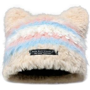 لطيف القط قبعة صغيرة للنساء شتاء دافئ متماسكة قبعة الجمجمة Y2k الجرونج اكسسوارات غامض مترهل بيني مع آذان in Kuwait