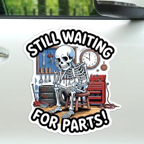 Magnet Waiting On Parts Magnet Decal Funny Mechanic Garage Repair Blue Collar Humor Chaos Energy Skeleton Reusable Magnetic Sign Sticker for Fridge Car Bumper Locker 5.5in in Kuwait