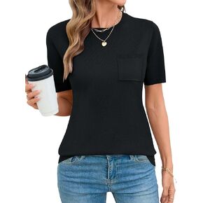 Rapbin Short Sleeve Sweater for Women Spring Summer Knit Tops Crew Neck Casual Lightweight Pullover Sweaters with Pocket in Saudi Arabia