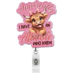 Cute Highland Cow Badge Reel, Funny Badge Retractable Clip for Women Sister Friends Coworkers Office Staff Cow Lover in Saudi Arabia