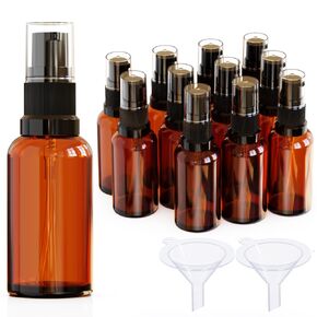 12Pack 2oz Amber Glass Pump Bottles, 60ml with Black Pump, Empty Refillable Travel Small Container For Lotion Cream Essentil Oil Shampoo (2oz) in Saudi Arabia
