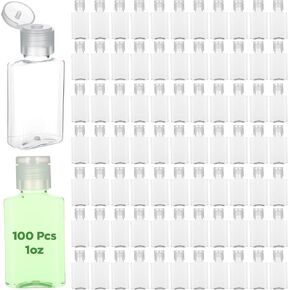 100 قطعة من زجاجات السفر سعة 1 أونصة - حاويات شفافة قابلة لإعادة التعبئة من PET مع أغطية قلابة، زجاجات صغيرة مانعة للتسرب للشامبو واللوشن ومعقم اليدين والمزيد in Kuwait