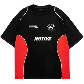 Men's Y2K Shirt Racing Graphic Tee Black Streetwear Baggy Vintage Contrast Color Graphic T-Shirts in Saudi Arabia