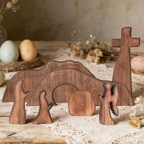 Empty Tomb Easter Scene Cross Decorations - Wooden Resurrection Scene Christian Jesus Nativity Decor Set for Religious Home Table Office in Saudi Arabia