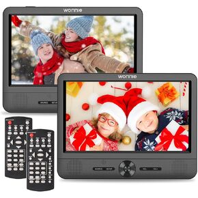 WONNIE 10" Car DVD Players, Portable DVD Player Dual Screen Play Two Different or The Same Movie with 2 Headrest Mount, 5 Hours Rechargeable Battery, Last Memory, AV Out & in, Support USB/SD/Sync TV in Kuwait