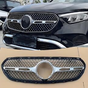 STSEV01 Front Bumper Grill Upper Grille Compatible with Mercedes Benz GLC Class X254 2023 2024 2025 GLC300/ GLC350e, Silver Chrome Diamond Style Replacement Grid Accessories in Kuwait