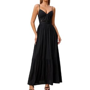 GLNEGE Women’s Summer Cut Out Wedding Guset Maxi Dress V Neck Smocked Beach Dresses Flowy A Line Casual Vacation Sundress in Kuwait