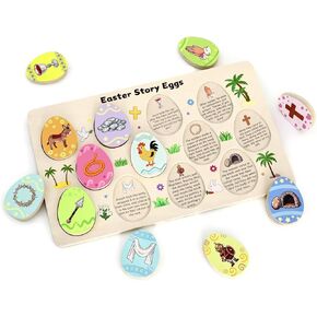 12 قطعة من بيض عيد الفصح الخشبي مع رموز ذات معنى، هدايا مسيحية تفاعلية وتعليمية لعيد الفصح، حشو سلة صيد عيد الفصح، مستلزمات أنشطة حفلات يسوع الدينية in Kuwait
