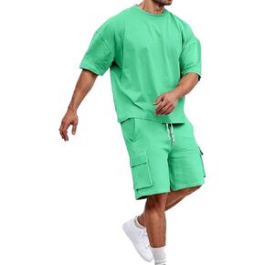 Aniywn رجل 2 قطعة ملابس الصيف موضة رياضية الركض رياضية خفيفة الوزن قطرة الكتف المعتاد تي شيرت مجموعة تي شيرتات قصيرة للأطفال in Kuwait