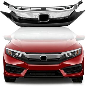 Front Bumper Grille for 2016 2017 2018 Honda Civic, Black with Chrome Molding Front Upper Hood Grill Replacement Part in Saudi Arabia