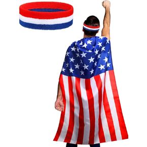 American Flag Cape USA Patriotic Flag Costume Accessory Headband for 4th of July Independence Day Celebration Adult Men Women in Kuwait